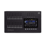 ETC ColorSource 20 console angled shot of the desk showing 20 faders and screen