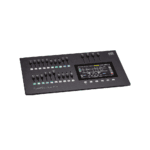 ETC ColorSource 20 AV console angled shot showing sliders with colourcoded sliders