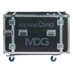 Side Profile MDG ICE Fog Compack in robust flight case with locking dolly wheels