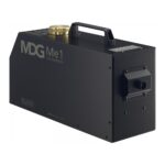 Front right of of MDG Me1 fog machine showing carry handle and single nozzle fog output