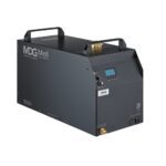 MDG Me8 Large professional fog machine front left of robust metal touring case.