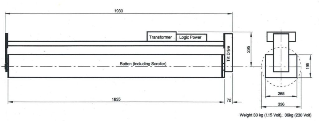 Digital light curtain technical drawing