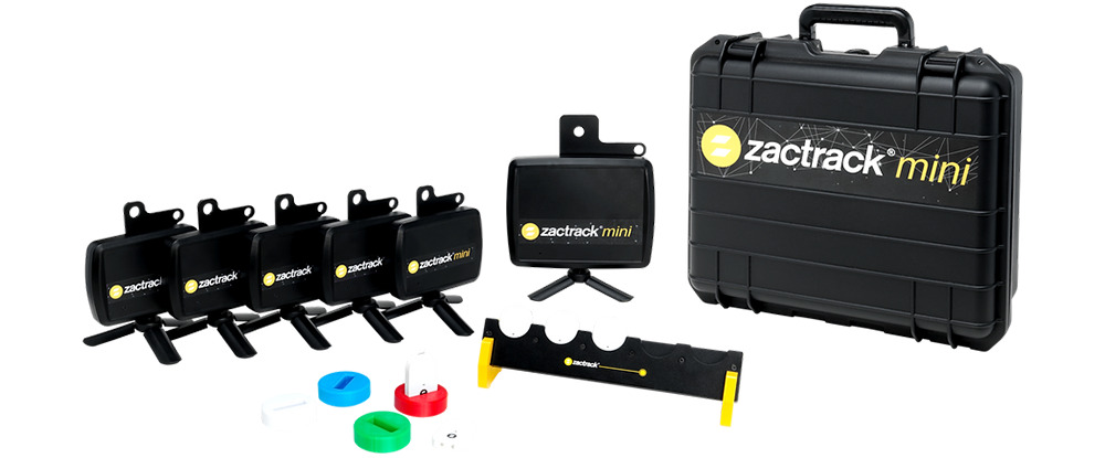 Zactrack Mini system components shown with case 