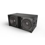 JBL - SRX928S Dual 18-inch Powered Subwoofer front left showing speaker cones