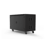 JBL - SRX928S Dual 18-inch Powered Subwoofer standing on castors
