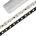 Enttec - 12V RGBW 60-LEDs/m long-range pixel strip Black and white tape next to ruler