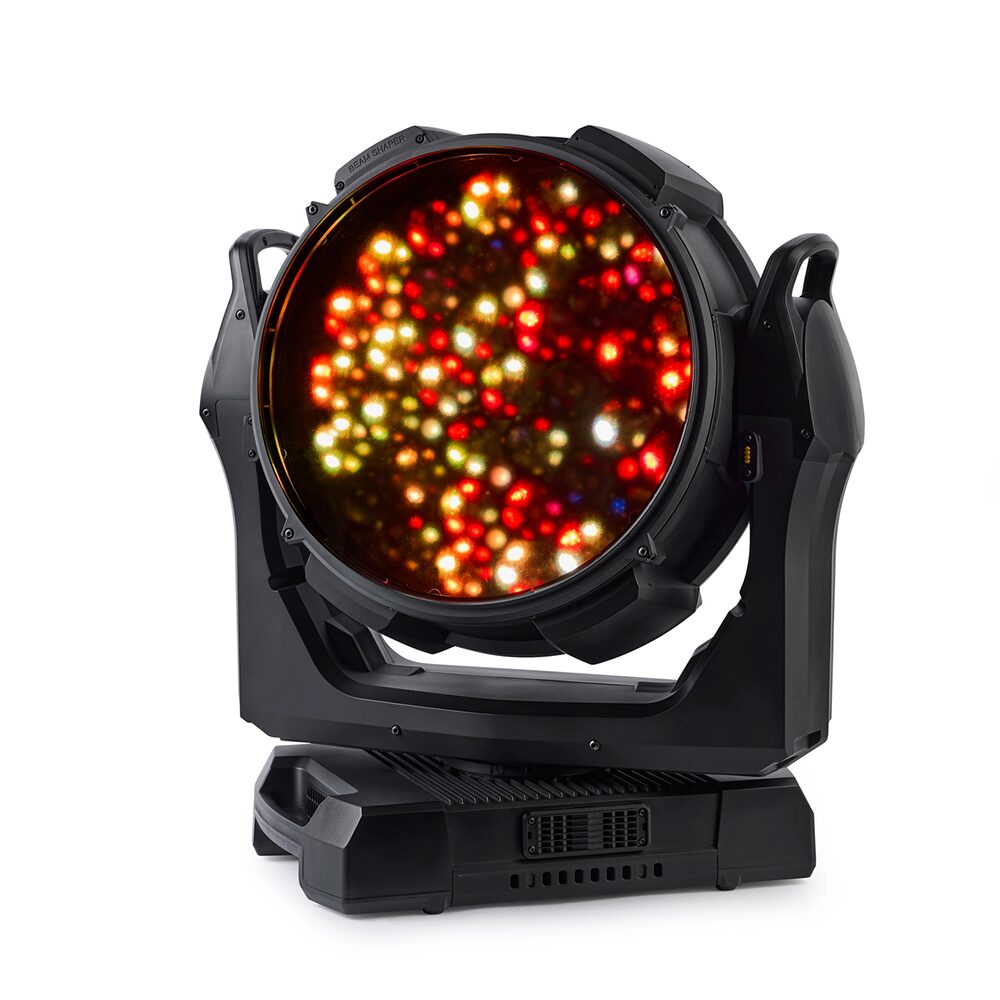 Martin MAC Aura Raven XIP reds and yellow disperses like stars on the face of a moving head wash and eye candy fixture