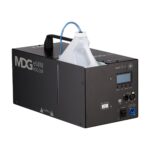 Rear Left of MDG eMINI professional fog machine, quick change fluid bottle